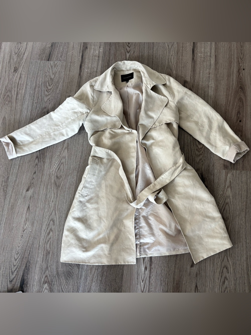 Women's Light Cream faux suede Belted light Trench Coat